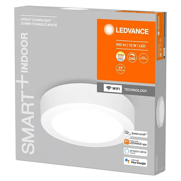 Ledvance LED-Deckenleuchte - 12 W, L x B x H: 20 x 20 x 4 cm, Mehrfarbig - Diagonale Ansicht