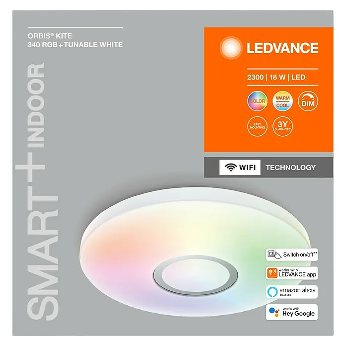 Ledvance LED-Deckenleuchte rund - 18 W, Ø x H: 34 x 8 cm, Weiß, RGBW - Vorderansicht