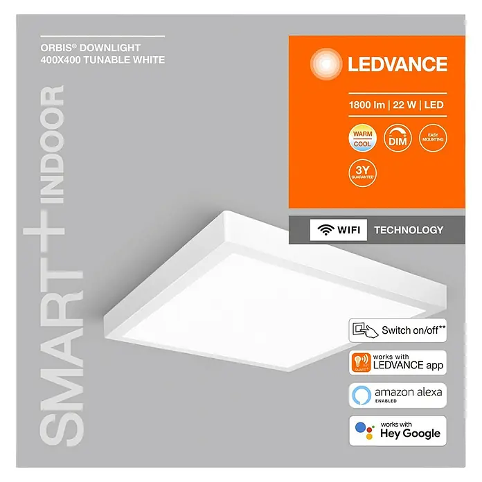 Ledvance LED-Deckenleuchte - 22 W, L x B x H: 40 x 40 x 3,7 cm, Mehrfarbig - Vorderansicht