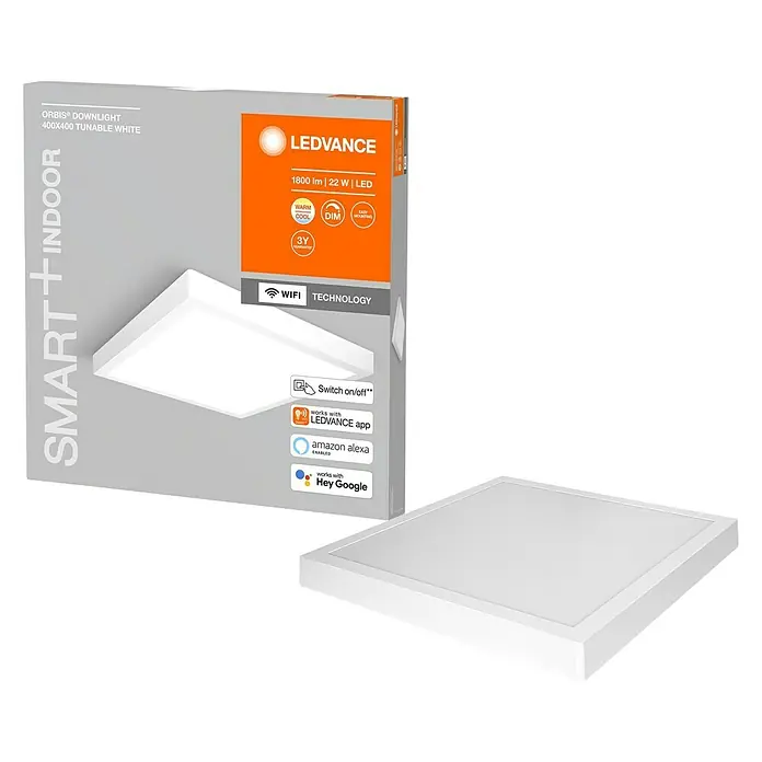 Ledvance LED-Deckenleuchte - 22 W, L x B x H: 40 x 40 x 3,7 cm, Mehrfarbig - Diagonale Ansicht