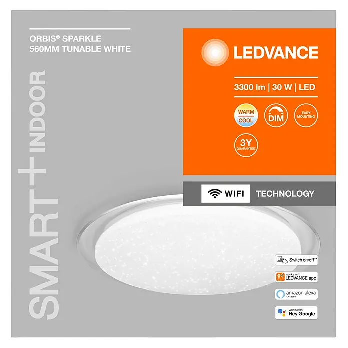 Ledvance LED-Deckenleuchte rund - 30 W, Ø x H: 56 x 7,6 cm, Weiß, Warmweiß - Vorderansicht