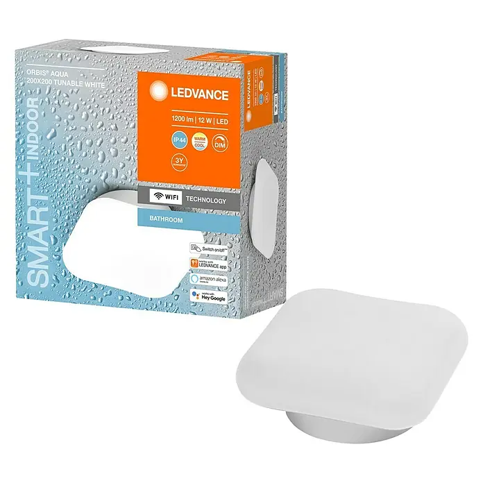 Ledvance LED-Wandleuchte - 12 W, L x B x H: 20 x 20 x 9,4 cm, Weiß, Mehrfarbig - Diagonale Ansicht
