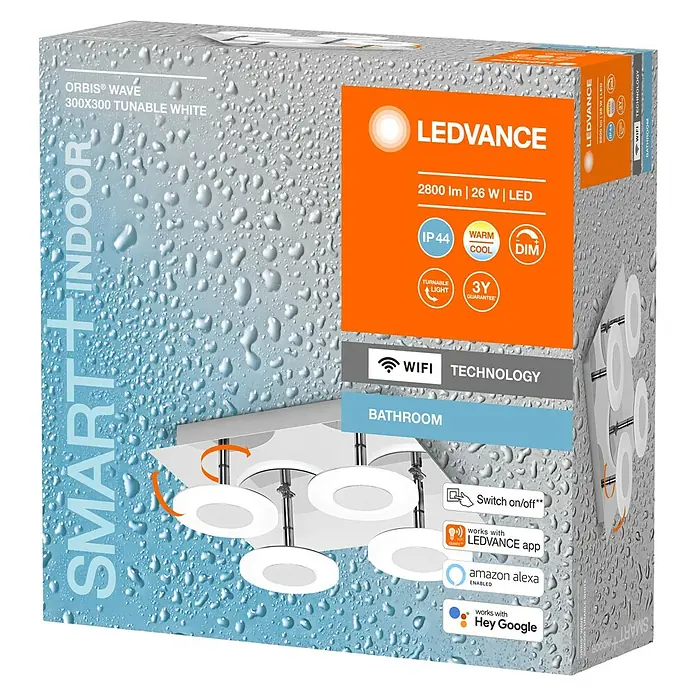 Ledvance LED-Deckenleuchte - 26 W, L x B x H: 30 x 30 x 9,3 cm, Silber, Mehrfarbig - Diagonale Ansicht