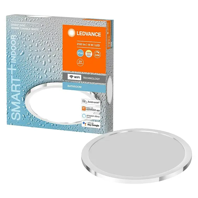 Ledvance LED-Deckenleuchte rund - 18 W, Ø x H: 30 x 4,7 cm, Silber, Mehrfarbig - Diagonale Ansicht