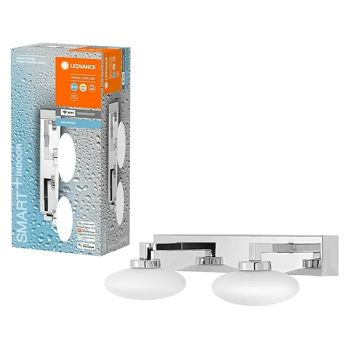 Ledvance LED-Wandleuchte - 12 W, L x B x H: 34 x 8,8 x 16,6 cm, Silber, Mehrfarbig, 1 Stk. - Diagonale Ansicht