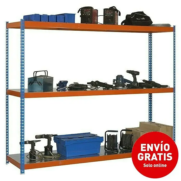 Simonrack Simonforte Estantería para cargas pesadas Metal - L x An x Al: 90 x 210 x 200 cm, Capacidad de carga: 400 kg/balda, Número de baldas: 3 ud., Azul/Naranja - Imagen de campaña
