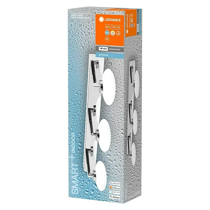 Ledvance LED-Wandleuchte - 18 W, L x B x H: 56 x 8,8 x 16,6 cm, Silber, Mehrfarbig, 1 Stk. - Diagonale Ansicht