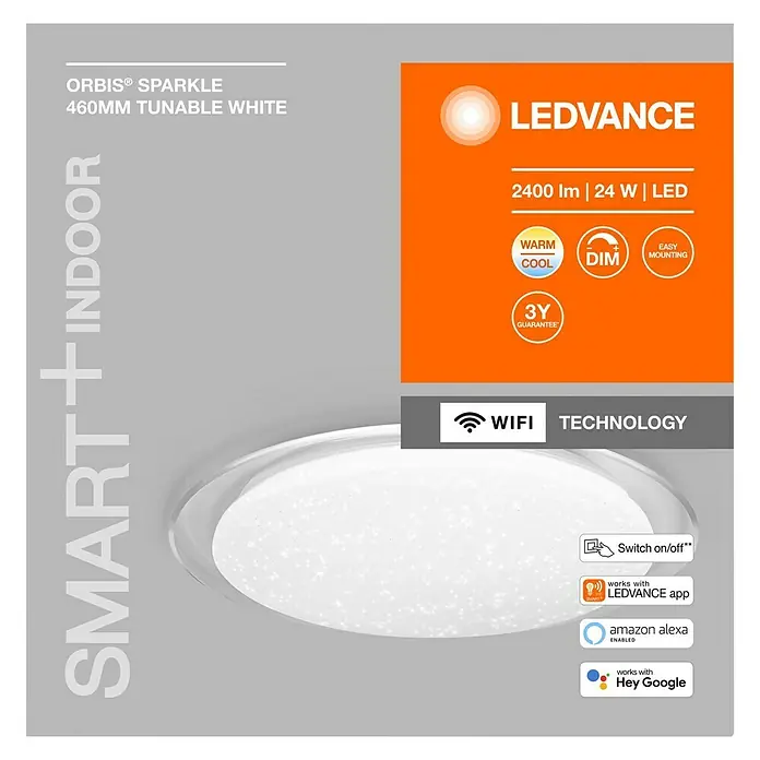 Ledvance LED-Deckenleuchte rund - 24 W, Ø x H: 46 x 7,6 cm, Weiß, Warmweiß - Vorderansicht