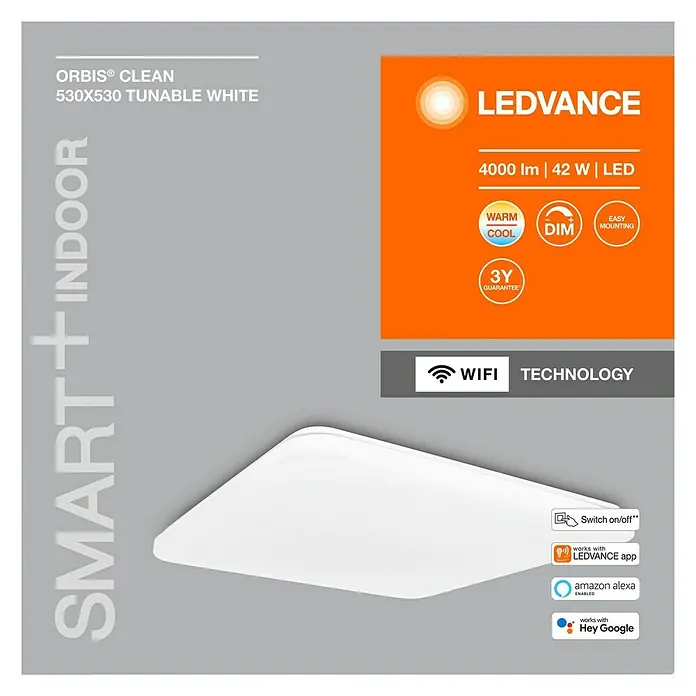 Ledvance LED-Deckenleuchte - 42 W, L x B x H: 53 x 53 x 8,5 cm, Weiß, Mehrfarbig - Vorderansicht