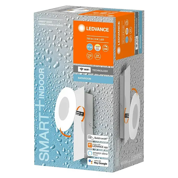 Ledvance LED-Wandstrahler - 8 W, L x B x H: 20 x 12 x 9,3 cm, Silber, Mehrfarbig, 1 Stk. - Diagonale Ansicht