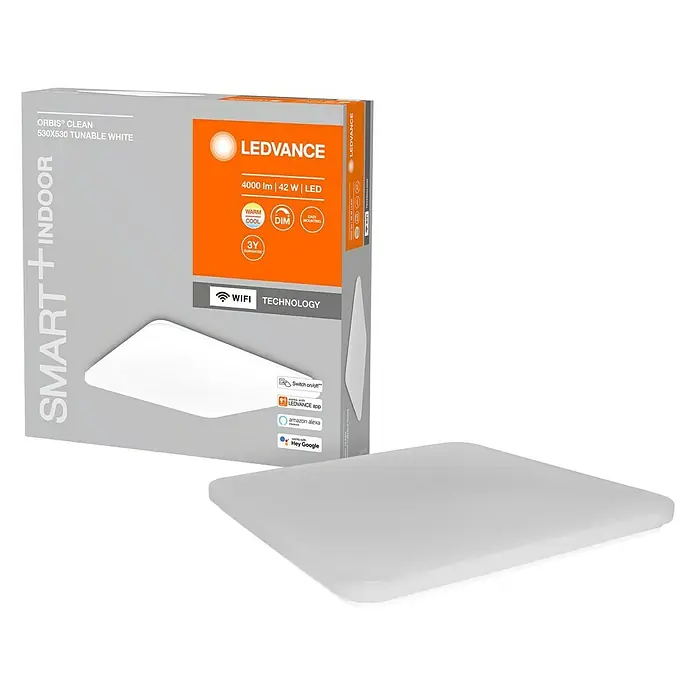 Ledvance LED-Deckenleuchte - 42 W, L x B x H: 53 x 53 x 8,5 cm, Weiß, Mehrfarbig - Diagonale Ansicht