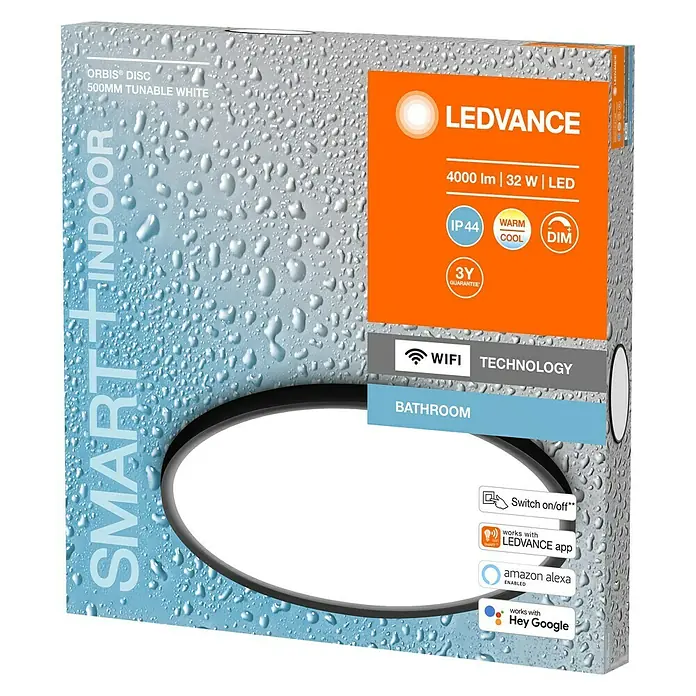 Ledvance LED-Wandleuchte rund - 32 W, Ø x H: 50 x 4,7 cm, Schwarz, Mehrfarbig - Diagonale Ansicht