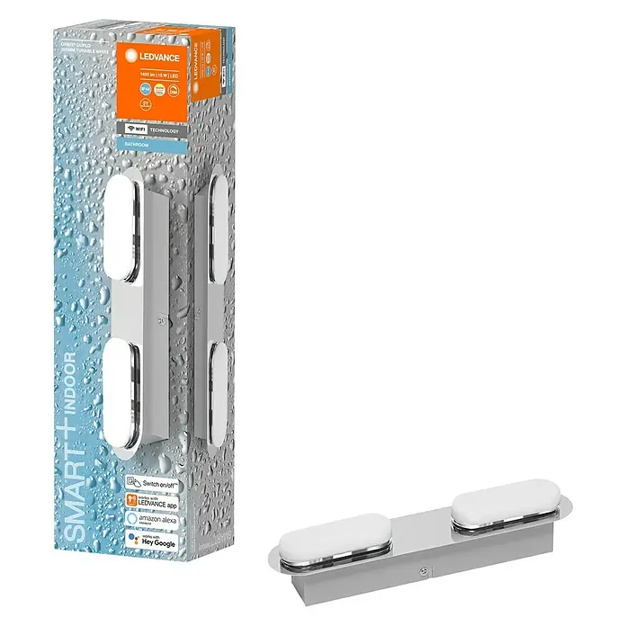 Ledvance LED-Wandstrahler - 15 W, L x B x H: 29,5 x 6 x 5,8 cm, Silber, Mehrfarbig, 1 Stk. - Diagonale Ansicht