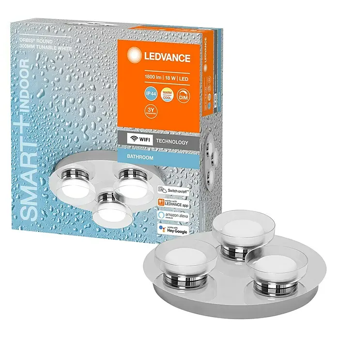 Ledvance LED-Wand- & Deckenstrahler - 18 W, L x B x H: 30 x 30 x 7,8 cm, Silber, Mehrfarbig, 1 Stk. - Diagonale Ansicht