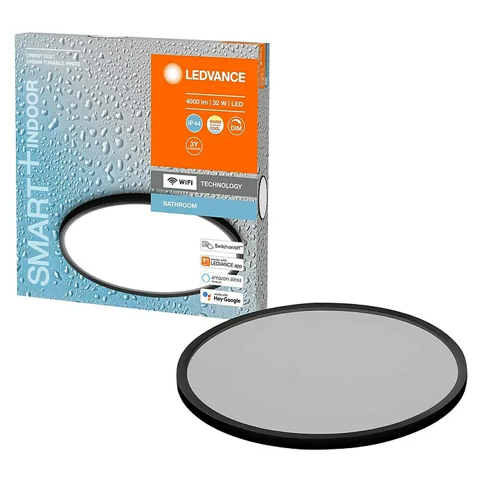 Ledvance LED-Wandleuchte rund - 32 W, Ø x H: 50 x 4,7 cm, Schwarz, Mehrfarbig - Diagonale Ansicht