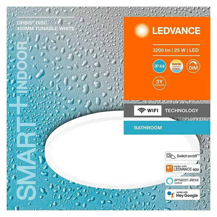 Ledvance LED-Deckenleuchte rund - 25 W, Ø x H: 40 x 4,7 cm, Weiß, Mehrfarbig - Vorderansicht