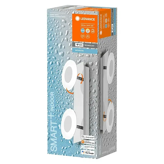 Ledvance LED-Wandstrahler - 15 W, L x B x H: 32 x 12 x 9,3 cm, Silber, Mehrfarbig, 1 Stk. - Diagonale Ansicht
