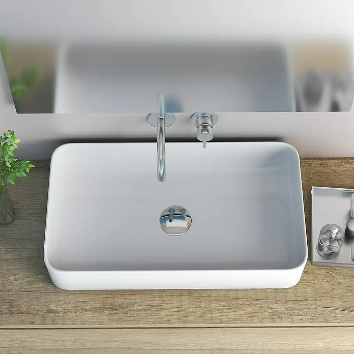 Lavabo de sobremesa cerámico - 62,5 x 35,5 cm, Blanco - Foto ambiente