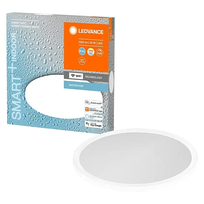 Ledvance LED-Deckenleuchte rund - 25 W, Ø x H: 40 x 4,7 cm, Weiß, Mehrfarbig - Diagonale Ansicht