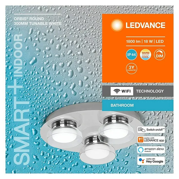 Ledvance LED-Wand- & Deckenstrahler - 18 W, L x B x H: 30 x 30 x 7,8 cm, Silber, Mehrfarbig, 1 Stk. - Vorderansicht