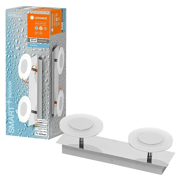 Ledvance LED-Wandstrahler - 15 W, L x B x H: 32 x 12 x 9,3 cm, Silber, Mehrfarbig, 1 Stk. - Diagonale Ansicht