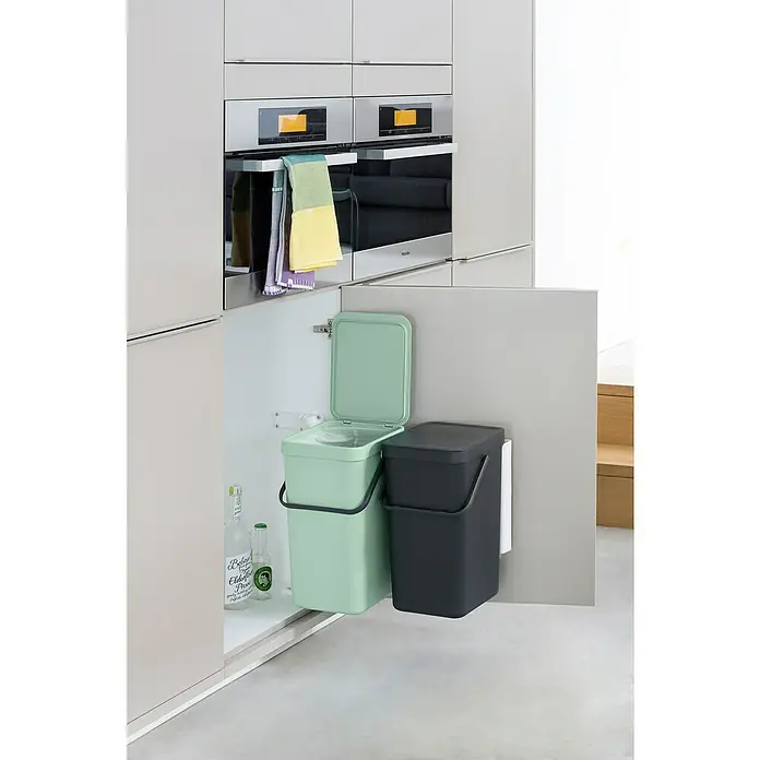 Brabantia Cubo de la basura Sort & Go - 2 x 16 l, Verde/Negro, Rectangular, Plástico - Foto ambiente