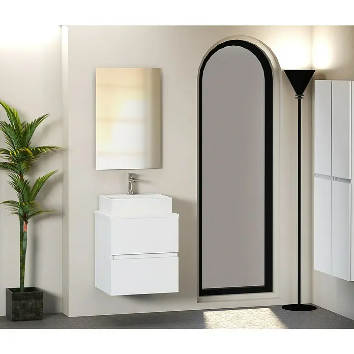 Mueble de lavabo Fons - 39 x 50 x 56 cm, Blanco seda, Mate - Foto ambiente