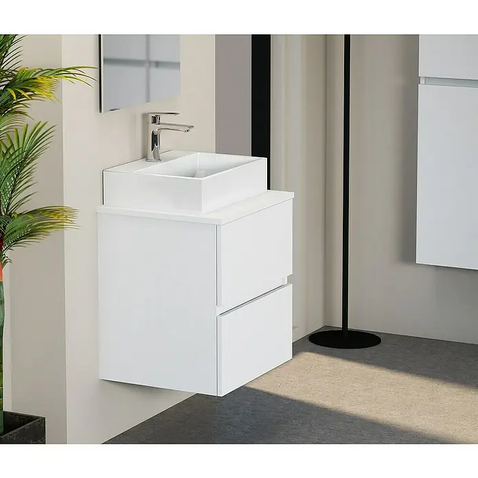 Mueble de lavabo Fons - 39 x 50 x 56 cm, Blanco seda, Mate - Foto ambiente