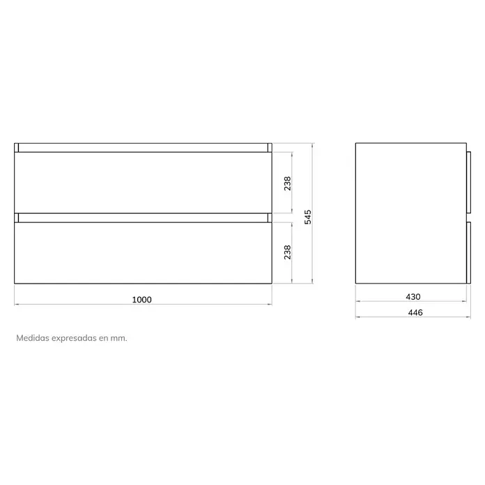 Mueble de lavabo Fons - 46 x 100 x 56 cm, Antracita, Mate - Dibujo técnico