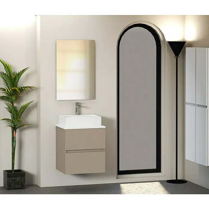 Mueble de lavabo Fons - 39 x 50 x 56 cm, Fango, Mate - Foto ambiente