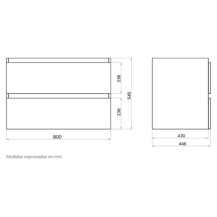 Mueble de lavabo Fons - 46 x 80 x 56 cm, Azul, Mate - Dibujo técnico