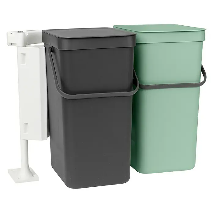 Brabantia Cubo de la basura Sort & Go - 2 x 16 l, Verde/Negro, Rectangular, Plástico - Vista angular