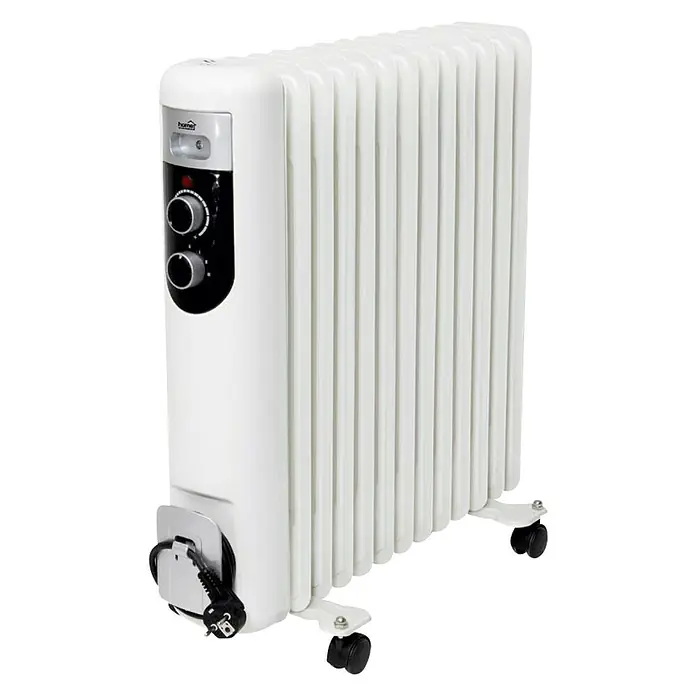 Uljni radijator - 2.500 W, Bijele boje, D x Š x V: 60 x 24 x 59 cm - Dijagonalni pogled