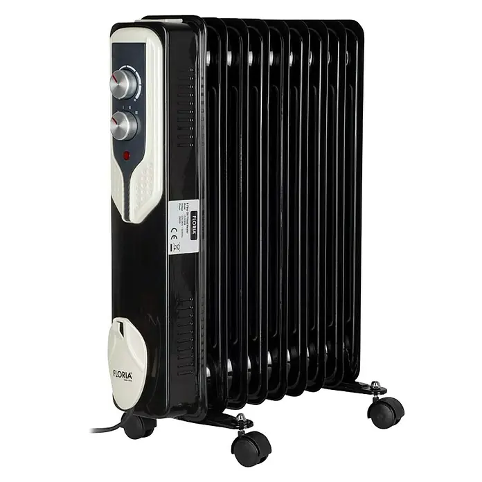 Uljni radijator - 2.000 W, Crne boje, D x Š x V: 42 x 12 x 56 cm - Dijagonalni pogled