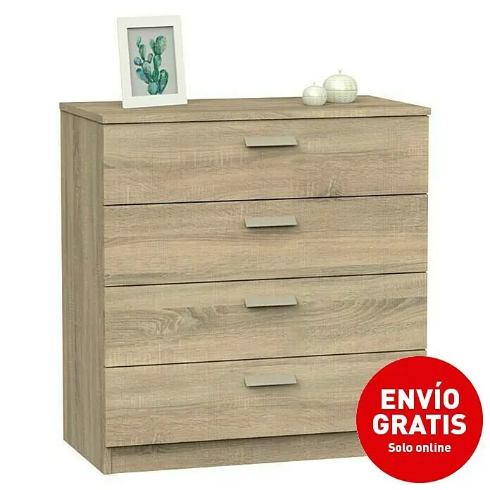 Muebles Pitarch Cómoda Tibet - L x An x Al: 40 x 74 x 78 cm, Roble, Número de cajones: 4 ud. - Imagen de campaña