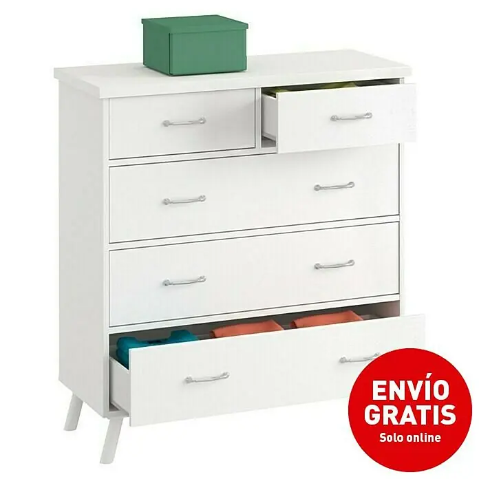 Muebles Pitarch Cómoda Valentina - L x An x Al: 45 x 90 x 99 cm, Blanco, Gris, Número de cajones: 5 ud. - Imagen de campaña