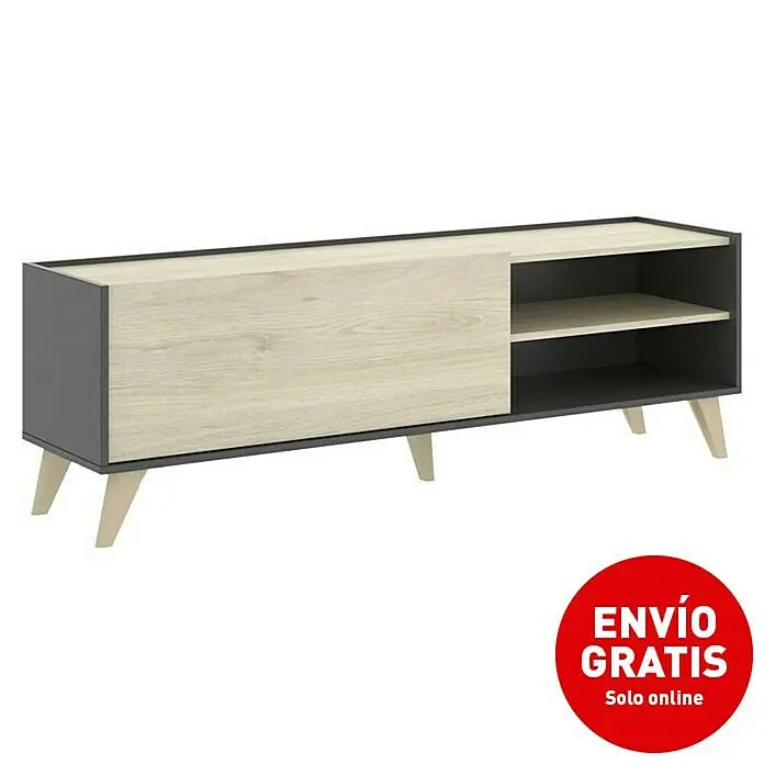 Mueble para TV Ness - L x An x Al: 43 x 155 x 47 cm, Natural/Grafito - Imagen de campaña