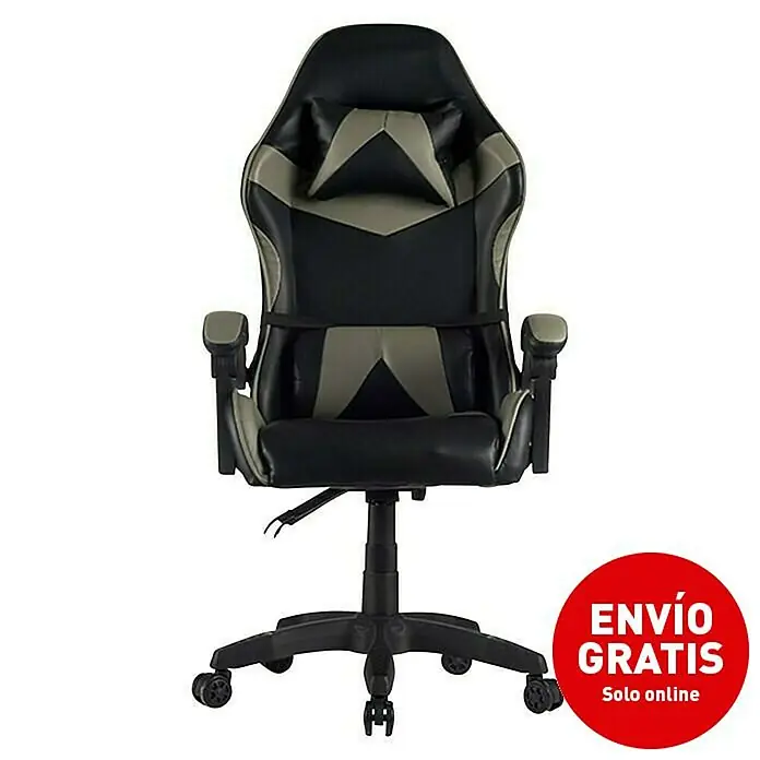 Silla de oficina Gaming Cross - Negro/Gris, Cojín cervical y lumbar - Imagen de campaña