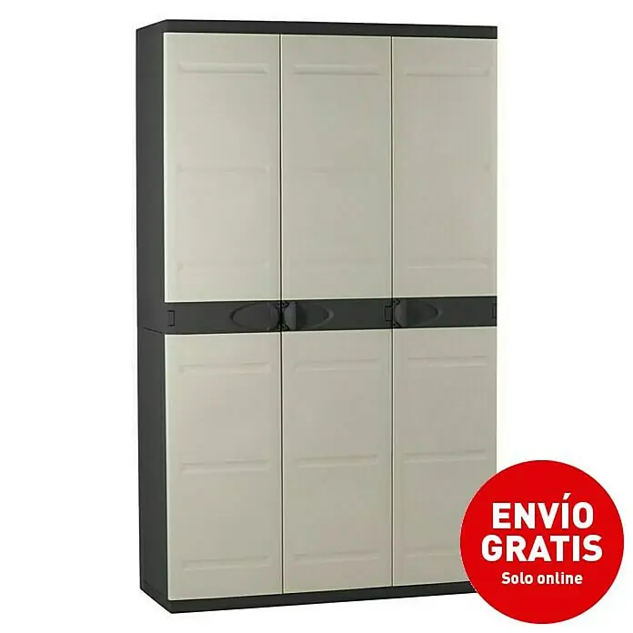 Plastiken Titanium Armario de PVC con 3 puertas - L x An x Al: 44 x 105 x 176 cm, Capacidad de carga: 20 kg/balda, Gris/Negro - Imagen de campaña