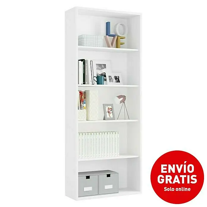 Muebles Pitarch Estantería de madera - An x Al: 75,5 x 196,5 cm, Blanco - Imagen de campaña