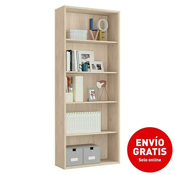 Muebles Pitarch Estantería de madera - An x Al: 75,5 x 196,5 cm, Roble - Imagen de campaña