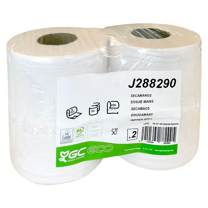 Rollo de papel secamanos - Largo: 150 m, 2 ud. - Vista angular