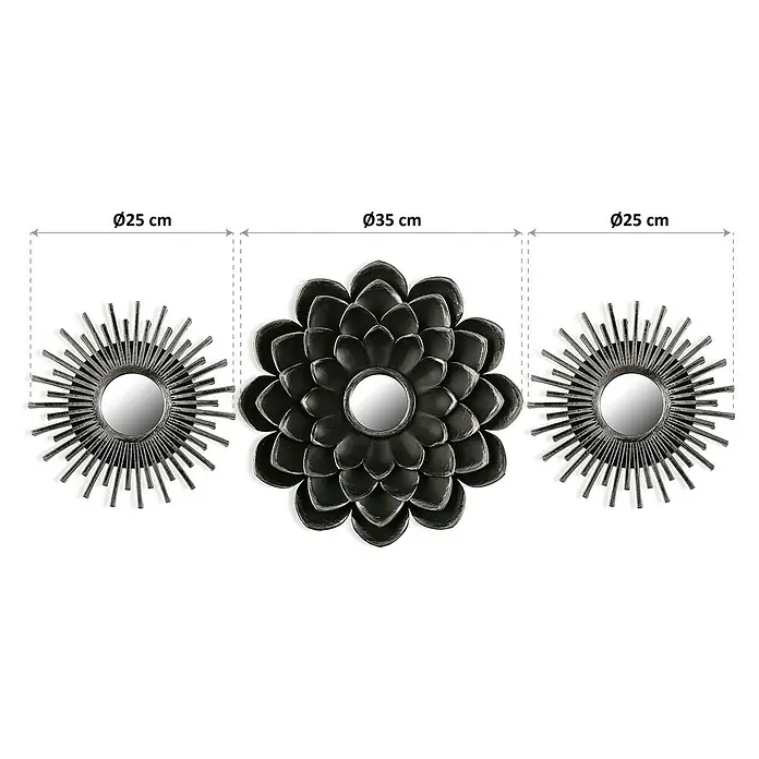 Espejo de pared set - L x An x Al: 3 x 35 x 35 cm, Negro - Dibujo técnico