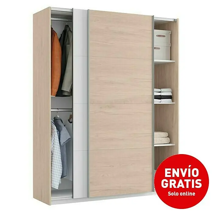 Muebles Pitarch Armario con puertas correderas Onix - L x An x Al: 62 x 150 x 200 cm, Roble aurora/Blanco - Imagen de campaña