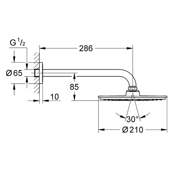 Grohe Kopfbrausen-Set Rainshower Cosmopolitan 210 - Durchmesser: 21 cm, 9,5 l/min bei 3 bar, Wandmontage, Chrom - Vorderansicht