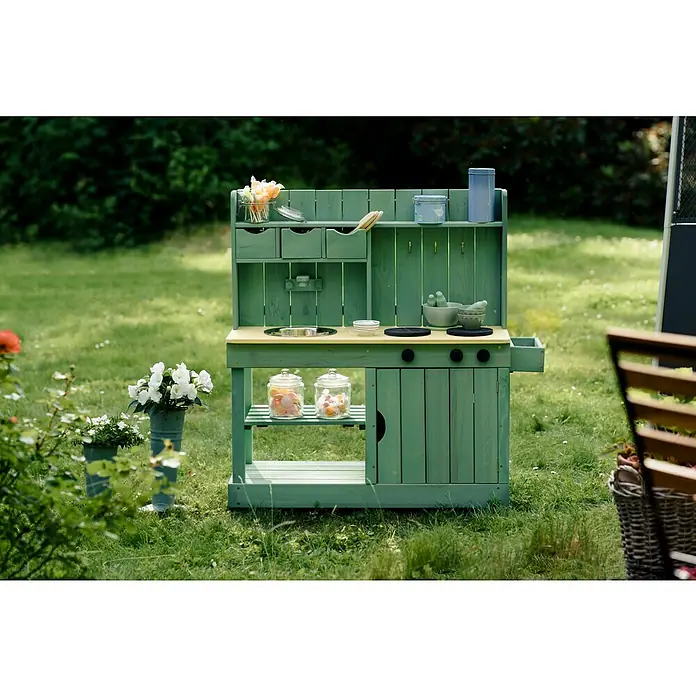 Muddy Buddy Matschküche Explorer - L x B x H: 102 x 40 x 105 cm, Zypresse, Salbeigrün - Stimmungsaufnahme