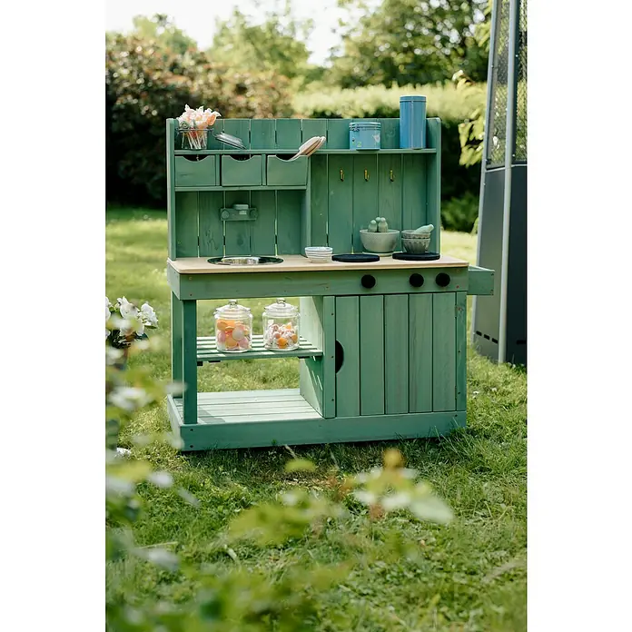 Muddy Buddy Matschküche Explorer - L x B x H: 102 x 40 x 105 cm, Zypresse, Salbeigrün - Stimmungsaufnahme