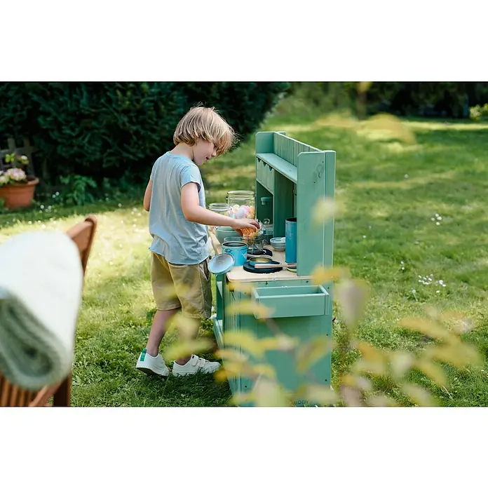 Muddy Buddy Matschküche Explorer - L x B x H: 102 x 40 x 105 cm, Zypresse, Salbeigrün - Anwendungsbeispiel