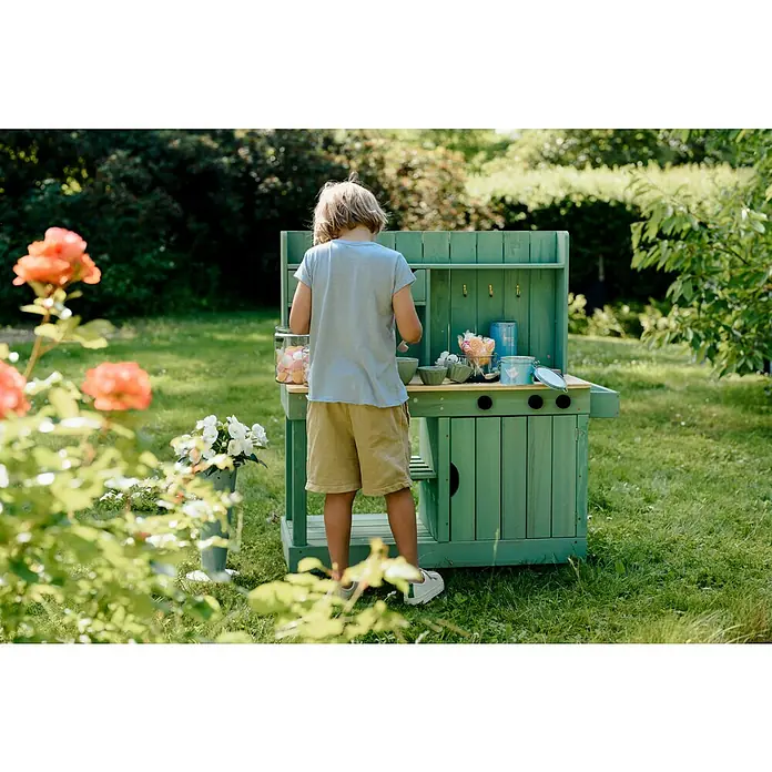 Muddy Buddy Matschküche Explorer - L x B x H: 102 x 40 x 105 cm, Zypresse, Salbeigrün - Anwendungsbeispiel