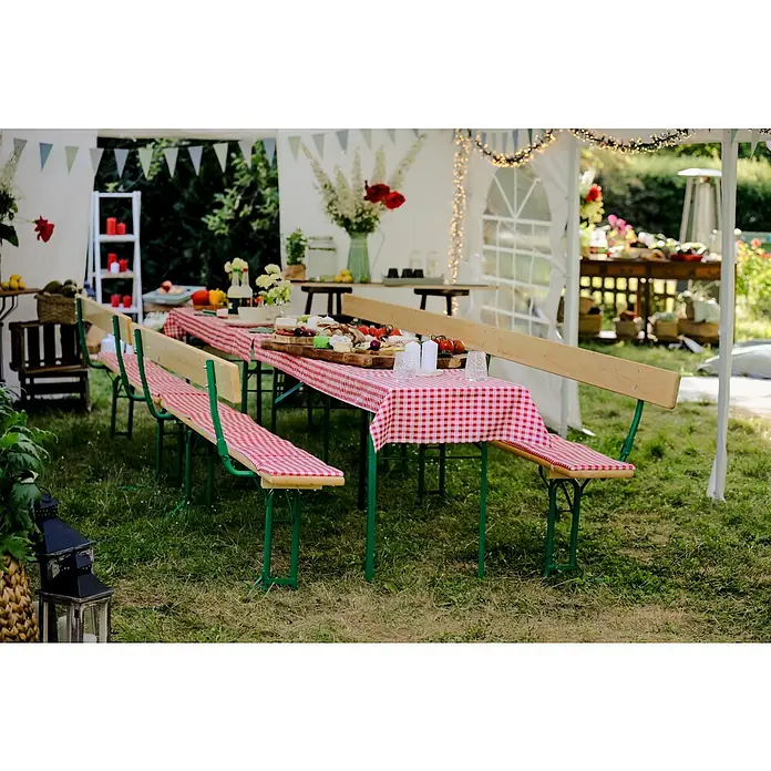 Bierbankauflagen-Set - 3 -tlg., Rot/Weiß, 240 x 70 cm, 100 % Polyester - Stimmungsaufnahme